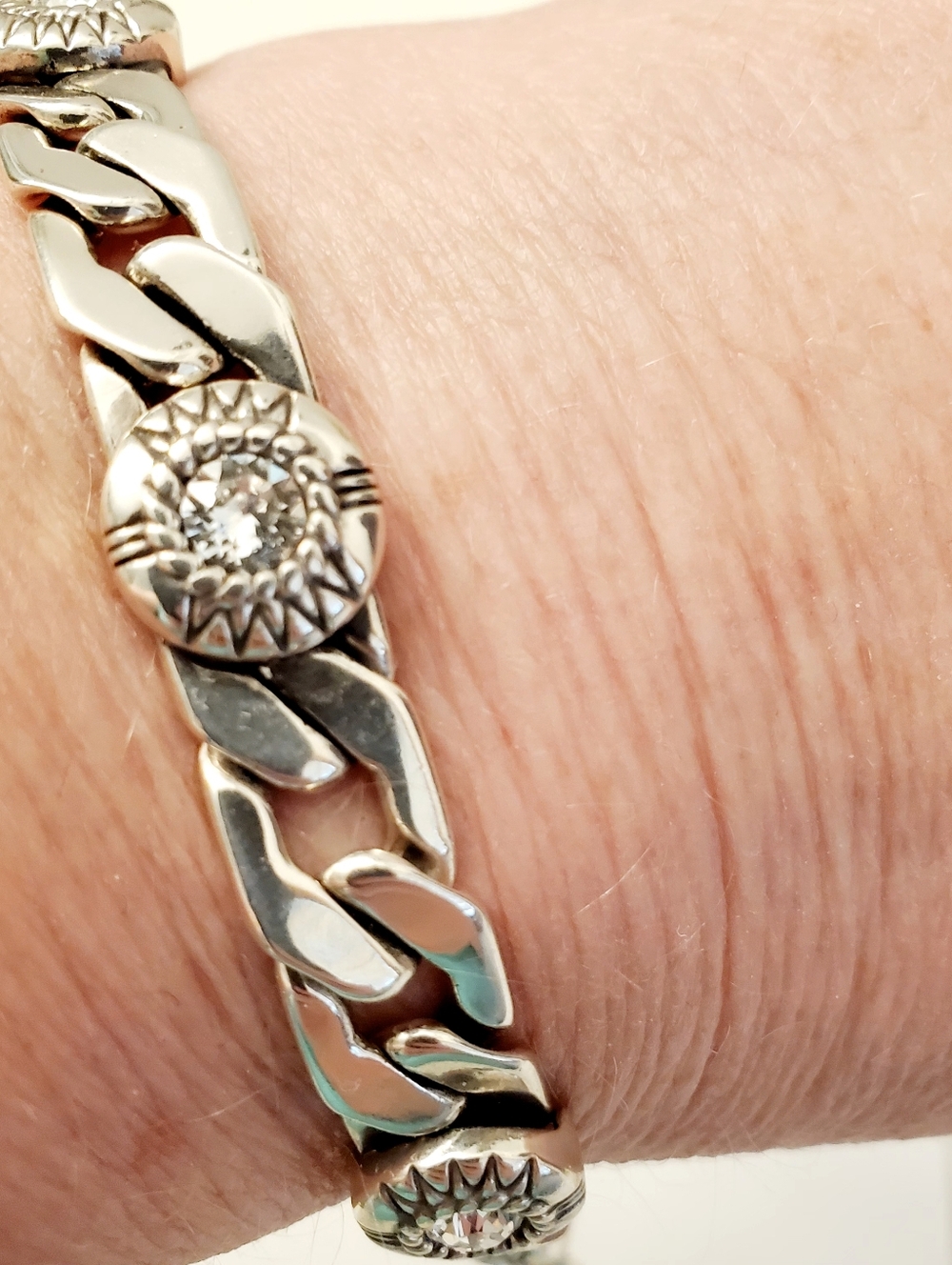 Brighton Silver Link Bracelet with Clear Crystal Accents, Curb Link Chain